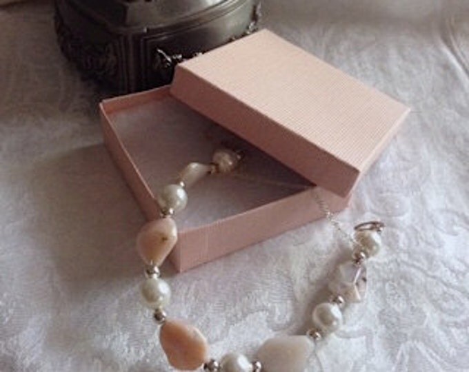 Pink Opal South Sea Shell Pearl Necklace/ Peruvian Pink Nugget Pearl Necklace