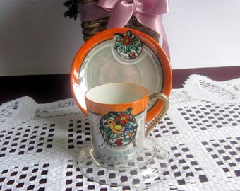 CHIKARAMACHI Made in Japan Flat Lustre Demi Tasse Bone China Tea Cup and Saucer