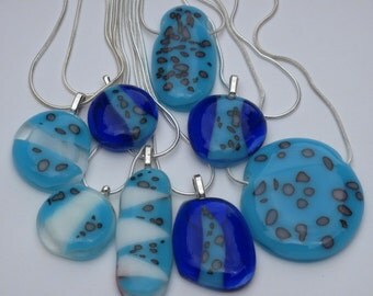 Glass pendant, Fused glass pendant, Glass pendant necklace, Blue glass pendants, Blue pendants, Cyan pendant, Mothers day gift, Unusual gift