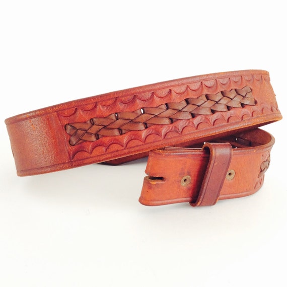 Items similar to Western tooled leather belt without buckle western ...