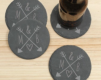 Arrows & Initials Slate Coaster Set , Engraved Slate Coaster Set, Coaster Set, Personalized Slate Coasters