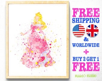 Princess Wall Art sleeping beauty art disney watercolor sleeping beauty print Princess Wall Art sleeping beauty art disney watercolor sleeping beauty print
