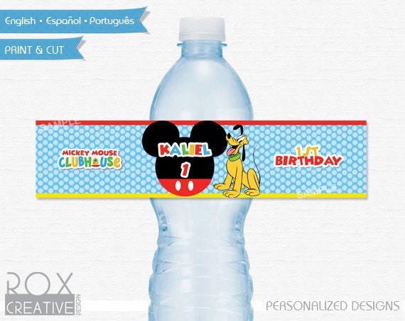 Mickey and Pluto Birthday Water Labels, Mickey Mouse and Pluto Printable Labels, Digital - Customized Il_570xn