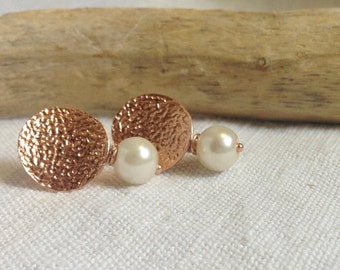 Silver earrings 925 galvanized rose gold and pearl .