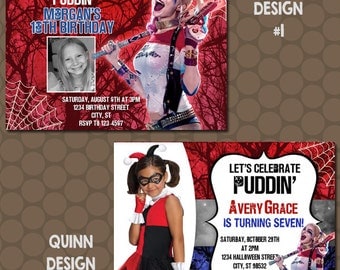 Harley Quinn Birthday Party Invitations Printable Uprint Digital Printed Options * 6 Designs * READ DESCRIPTION*