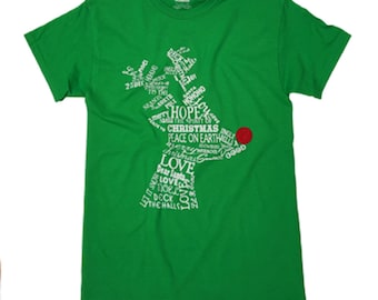 Wordy Reindeer Green Christmas T-shirt was 16.65 NOW 9.97