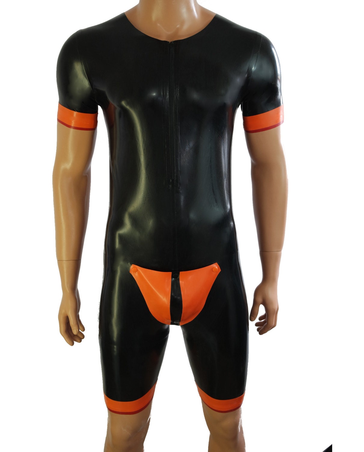 Latex rubber surf style body Tri-suit black with by PartyBois