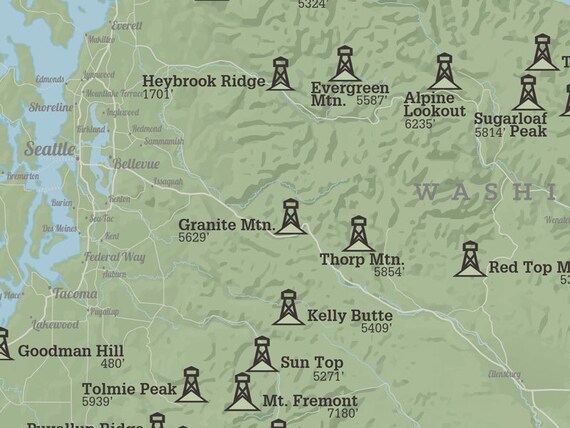 Washington Fire Lookouts Map 18x24 Poster