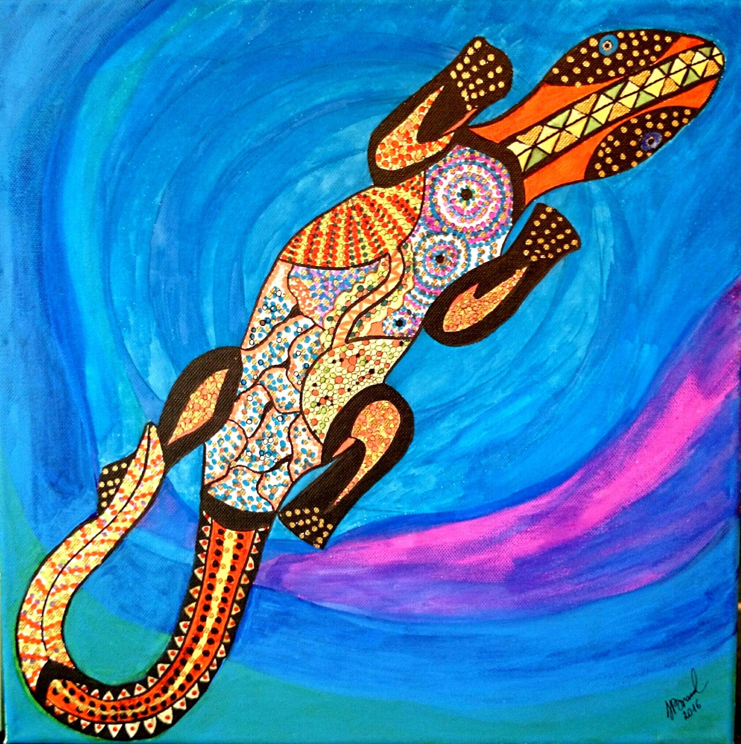 Lizard Goanna aboriginal art style original by BamboozlikArt