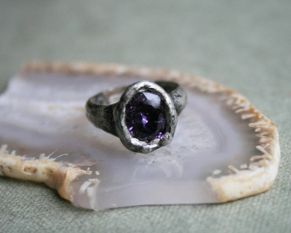 amethyst ring purple ring crystal ring by Blacksmithworkshop