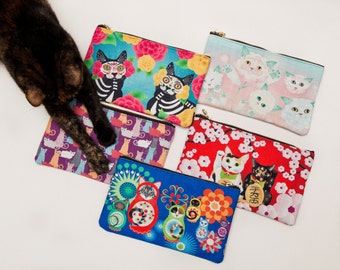 Cat Art Zip Pouch - 9.5"x6"