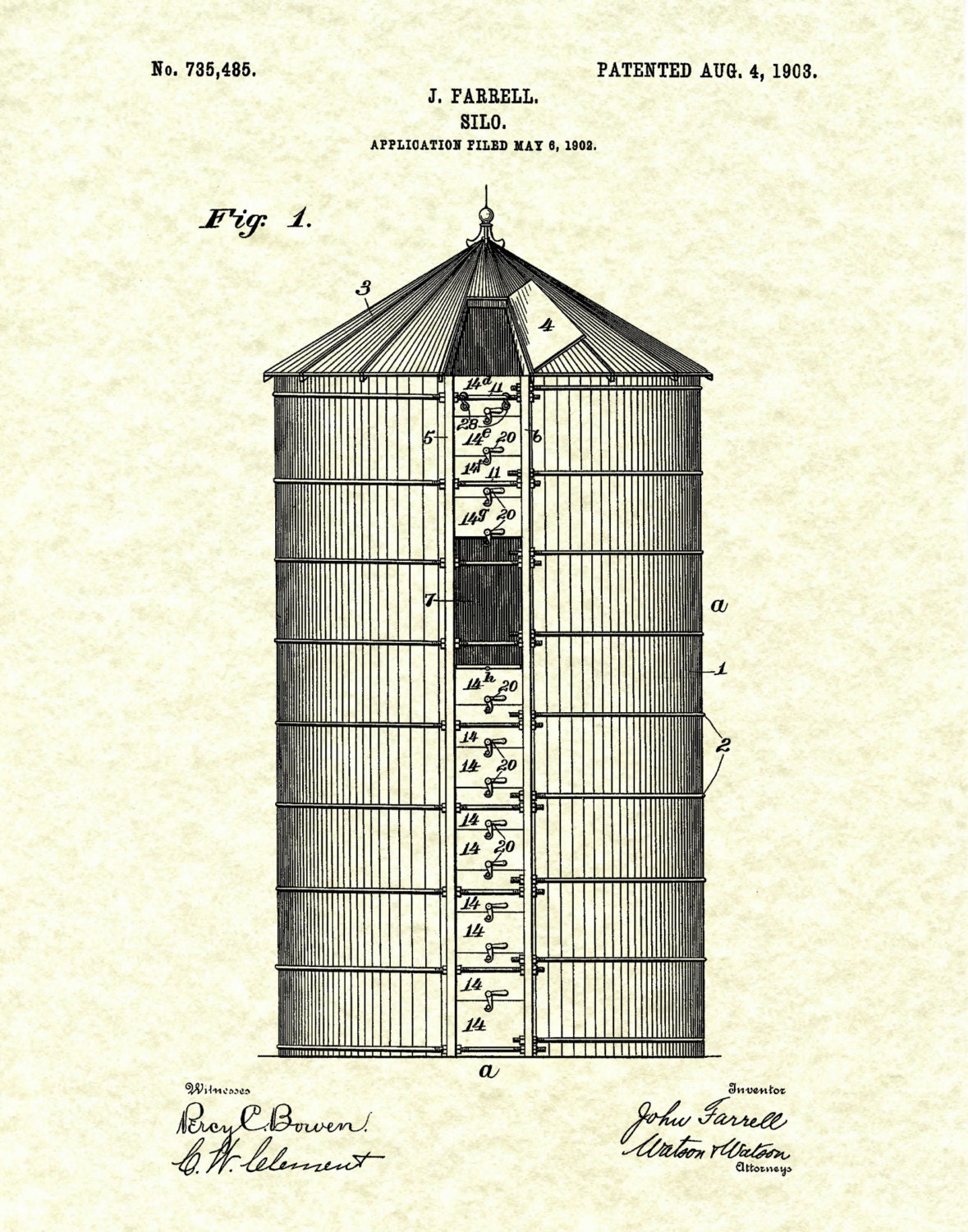 Patent 1903 Silo Art Print or Poster Wall Art Agriculture Art