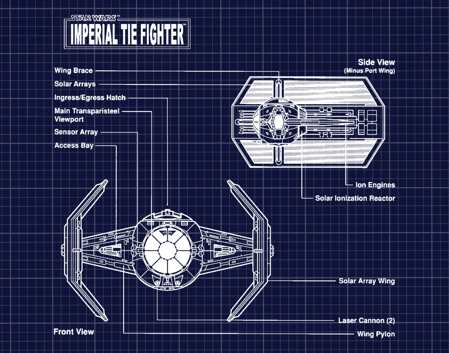 Star Wars Tie Fighter Drawing Schematic Art Print Movie