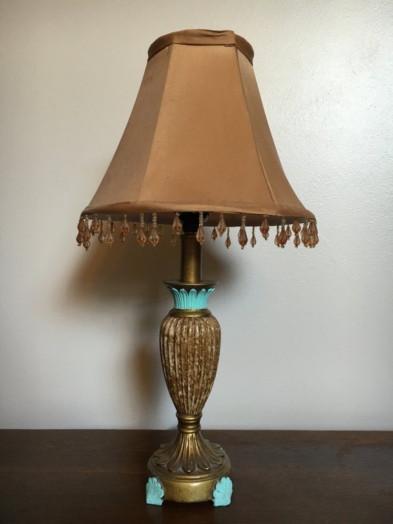 Vintage Lamp Alabaster Base With Hand Painted Turquoise