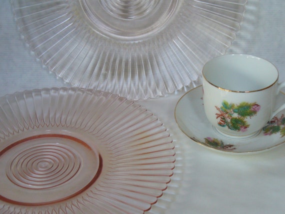 PAIR Luncheon Plates: Pink Depression Glass luncheon or dinner