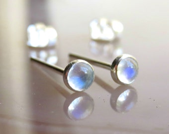 Rainbow Moonstone Stud Earrings, Moonstone Post Earrings, Silver Stud Earrings, Tiny Earrings