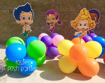 Bubble Guppies centerpiece Wood handcrafted with balloons for 1st 2nd 3rd 4th Birthday Centerpieces for cake table decoration Per piece