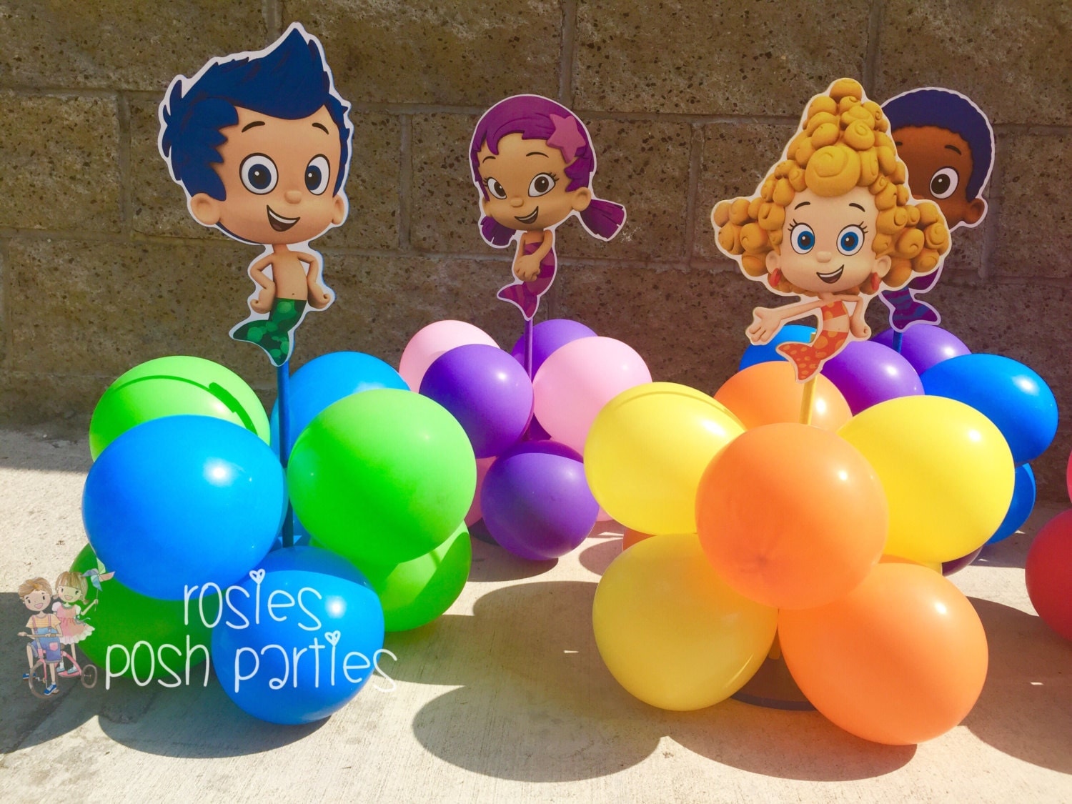 Bubble Guppies centerpiece Wood handcrafted with balloons for