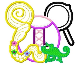 Character Inspired Mouse Princess Rapunzel Long Hair Detailed with Frying Pan Ear Embroidery Applique Design