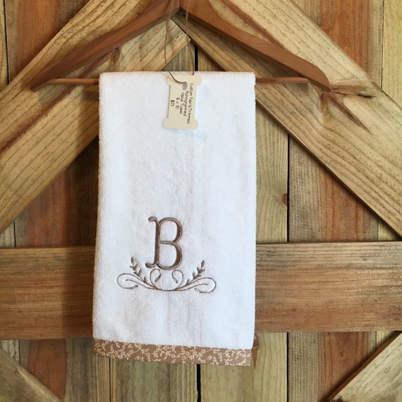 Items similar to Monogram Hand Towel with Fabric Trim on Etsy