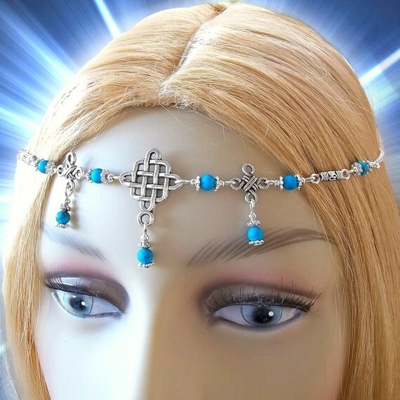 Turquoise Celtic Head Chain Medieval Headdress by TheCharmedMaiden