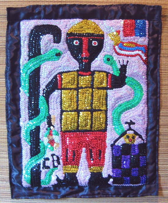 Haitian Ti-Jean Petro Vodou or Voodoo Flag Ceremonial Banner