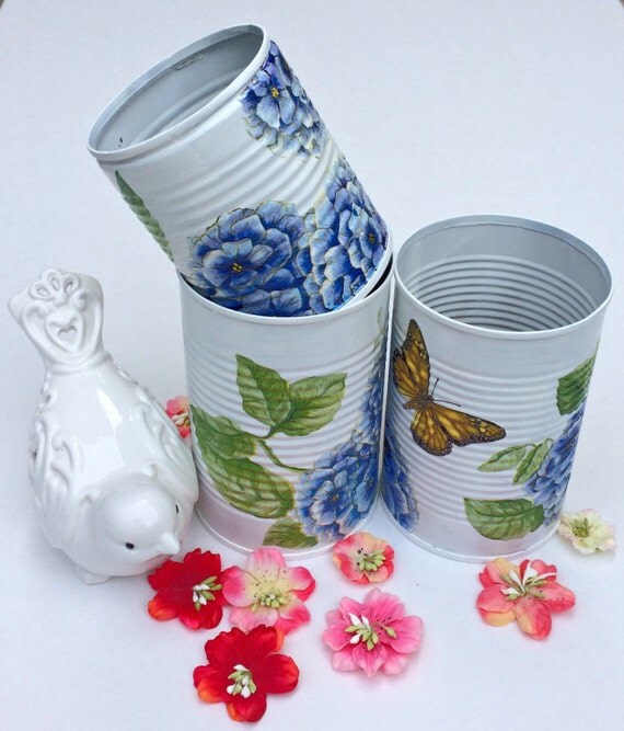 Floral decoupage tin can by foreverdecoupage on Etsy