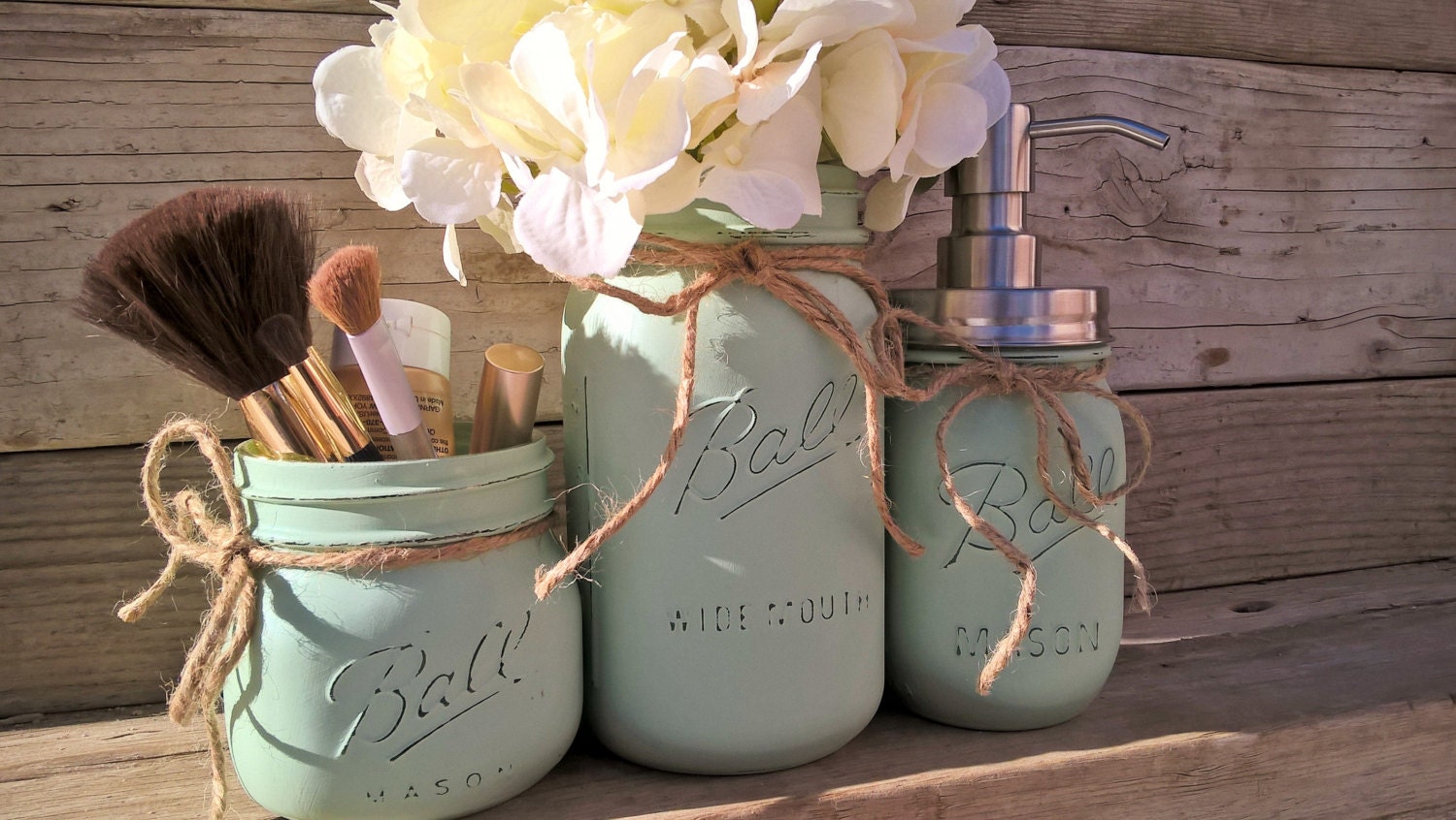 Painted Mason Jar Bathroom Set Sage Painted Mason Jars