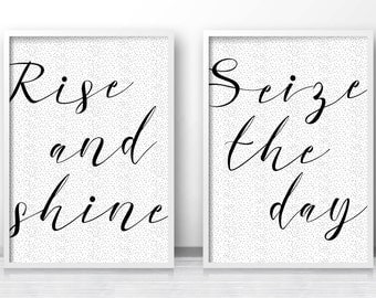 Digital Download Print, Bedroom Prints Set of 2, Instant Download Printable Art, Bedroom Decor, Quote Prints, Rise And Shine, Typography Art