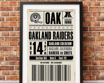 Oakland Raiders Retro Ticket Print