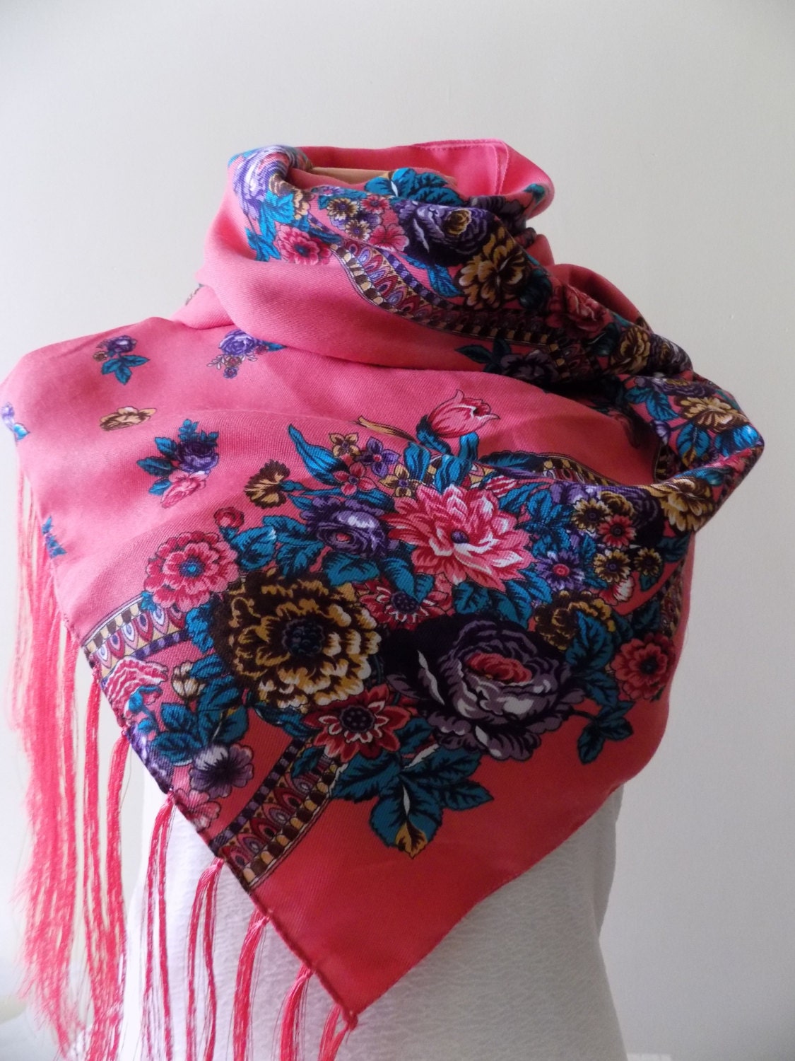 Pink Russian scarf,Floral scarf,Pashmina scarf,Russian scarf,Floral ...