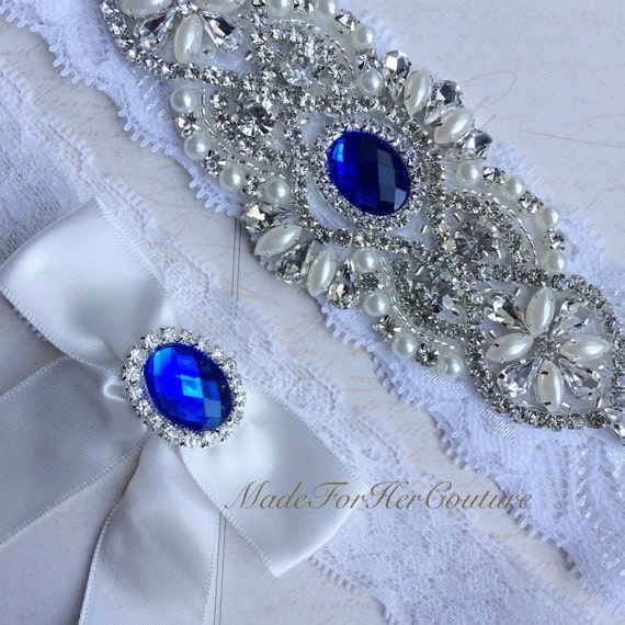 Royal Blue Wedding Garter White Lace Garter Belt Blue Garter