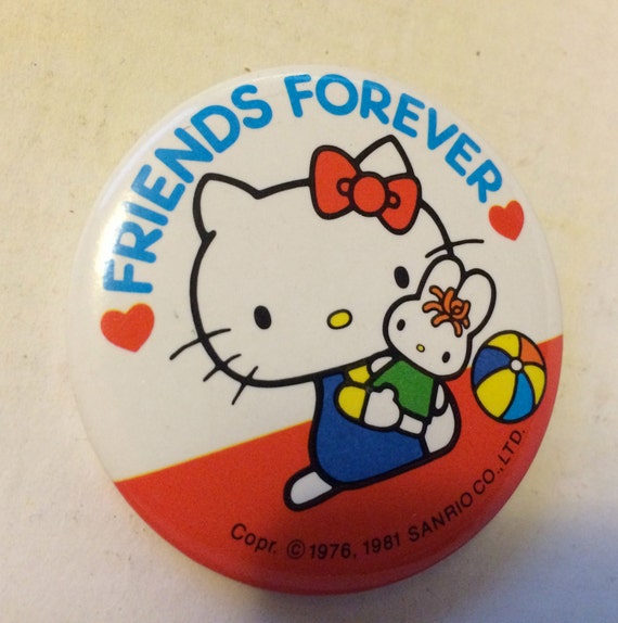 Rare Hello Kitty Pinback Pin Friends Brooch Best Friend 80s