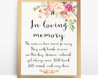 Instant Download Pink floral wedding sign In Loving Memory Printable Wedding Memorial Sign DIY 4x6 5x7 8x10 A4 - PF-18