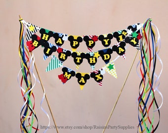 Mickey cake banner Mickey cake topper custom birthday banner Disney clubhouse First Mickey Mouse party decorations Boy Green Yellow Blue Red
