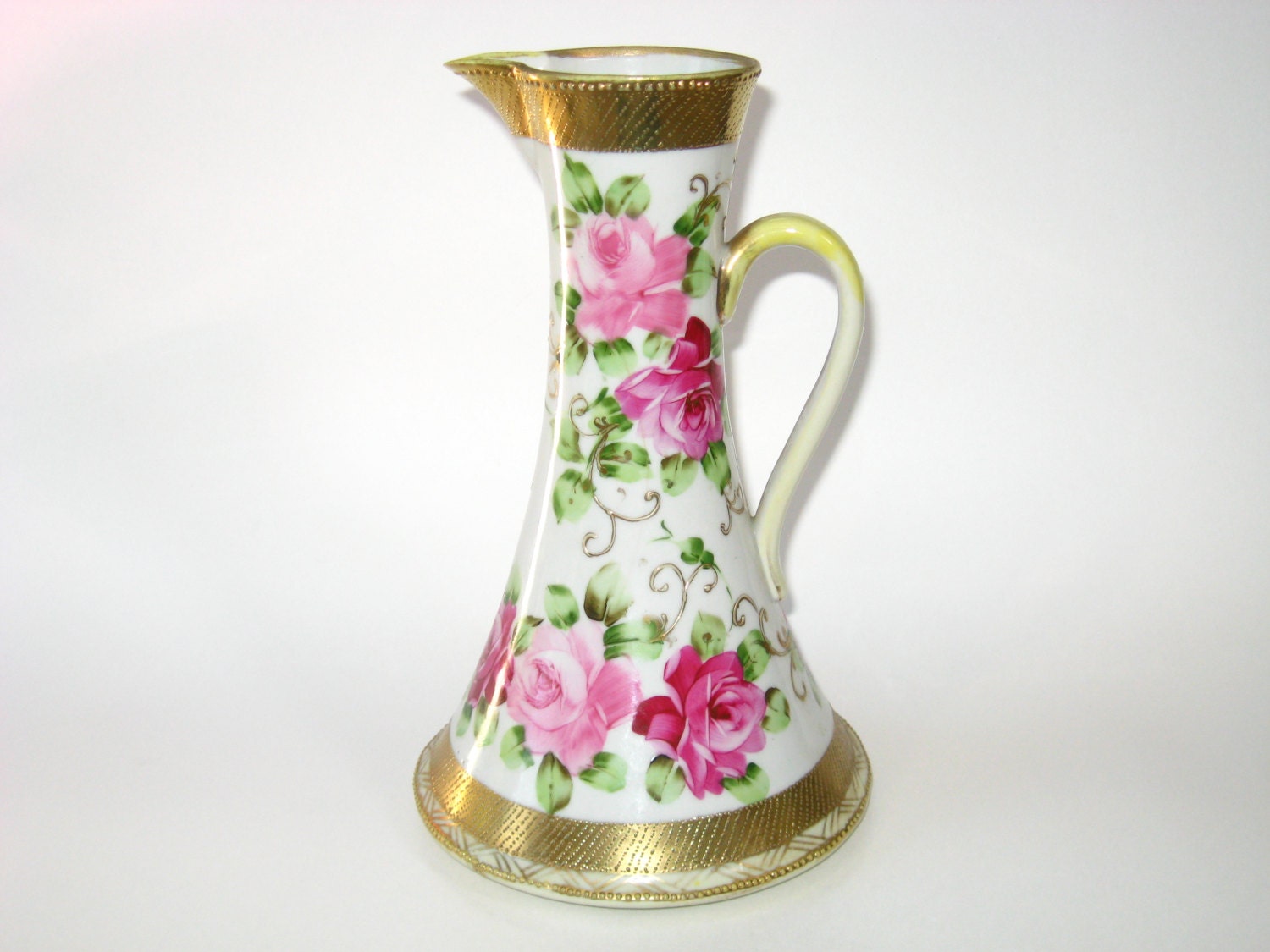 Nippon Maple Leaf Mark Pitcher Ewer 10 Vase Hand Painted