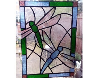 Dragonfly Stained Glass Panel, for wall, window or suncatcher