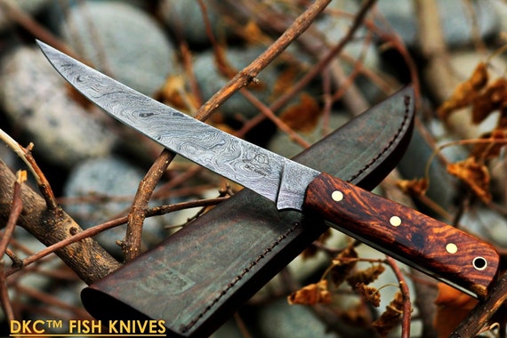 DKC-611 SALT POINT Fishing Filet Knife Damascus Blade Hunting Handmade Knife Fixed Blade 4.9 oz 10" Long 6" Blade