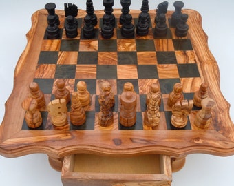 SALE Handmade olive wood chess set,US seller, Finished edge,Free shipping,Great Gift
