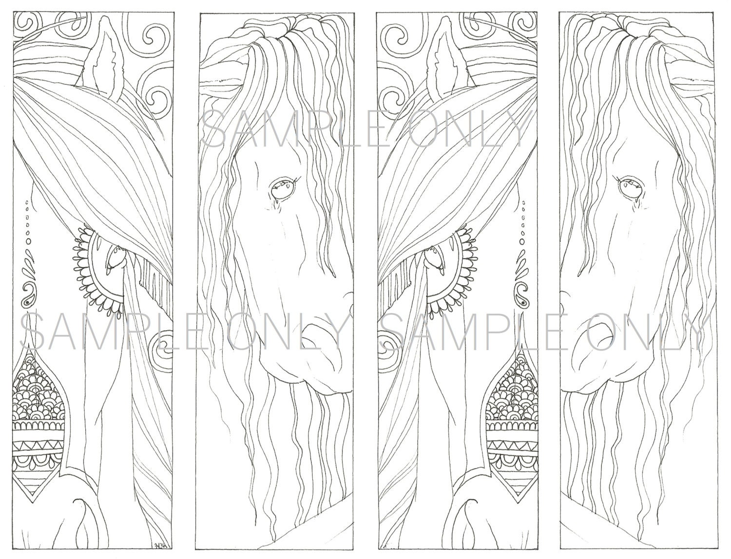 horses coloring bookmarks