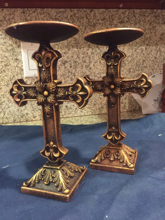 Ornate Cross Candle Holders set/2