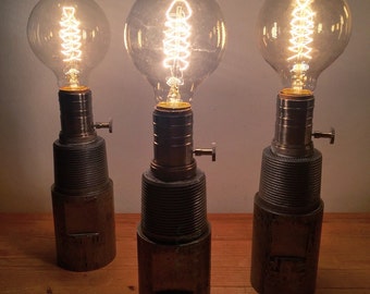 Drill Tooling Lamps. Reclaimed Upcycled Scrap Metal Edison Bulb Steampunk Industrial Loft-Style Steel Lamp