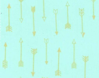 Arrow Fabric-Mint-Gold Sparkle-Modern-Arrow Flight-Michael Miller-Metallic Quilting Fabric