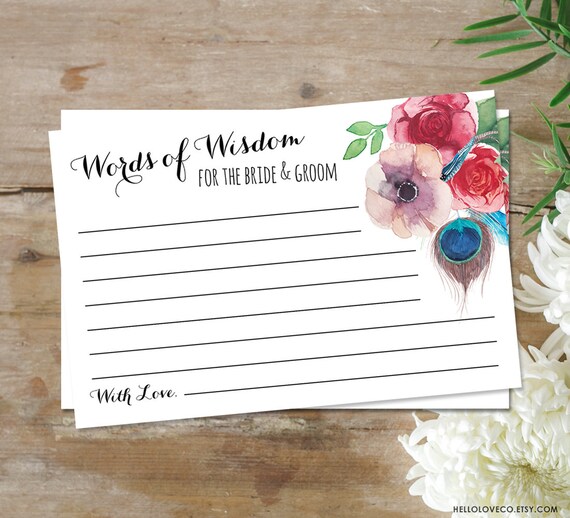 PRINTABLE Words of Wisdom for the Bride & Groom Cards