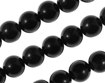 15 1/2 IN Strand 12 mm Black Onyx Round Smooth Gemstone Beads (BX100109)