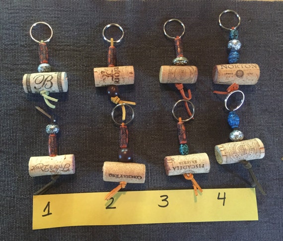 Beaded Upcycled Wine Cork Keychain Cork Keychain Wine Lover