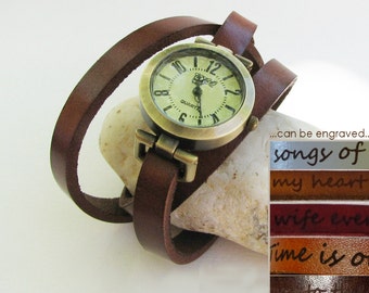 Watch personalized : colour leather and watch face, vintage woman minimalist watch, mothers day