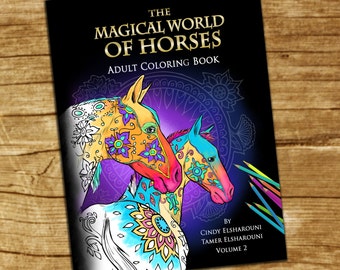 Adult Coloring Book Horses. 40 Beautifully Drawn Coloring Pages. On Sale