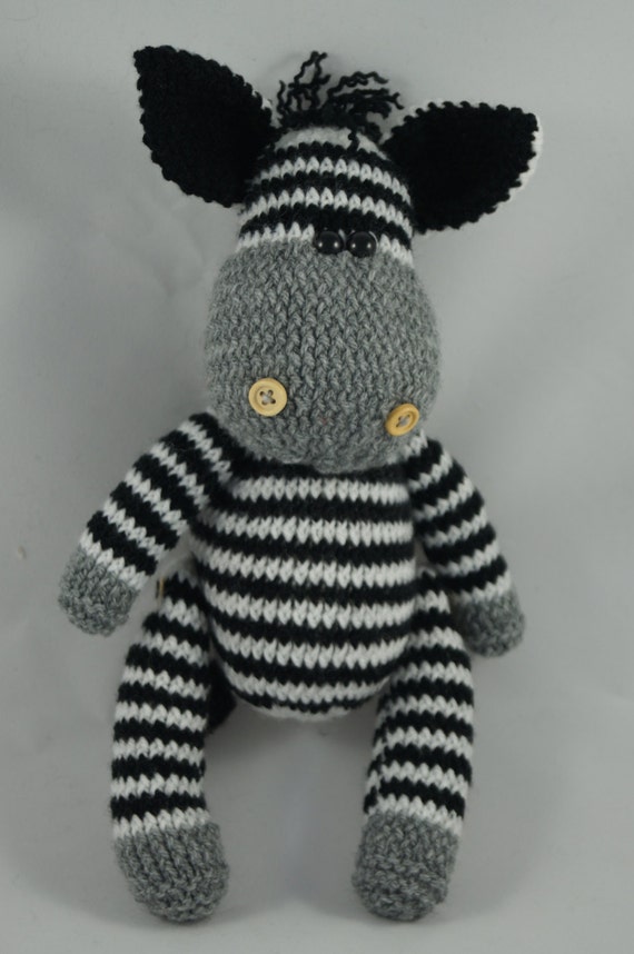 zebra hand knit knitted crochet soft toy cute cuddly stuffed