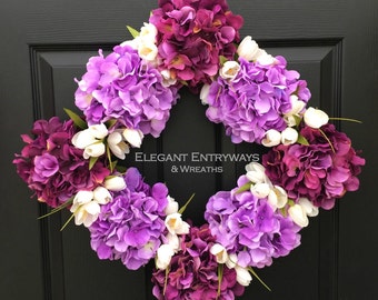 Spring Wreath, Spring Door Hanger, Purple Wreath, Hydrangea Wreath, Spring Wreath For Front Door, Wedding Gift, Housewarming Gift